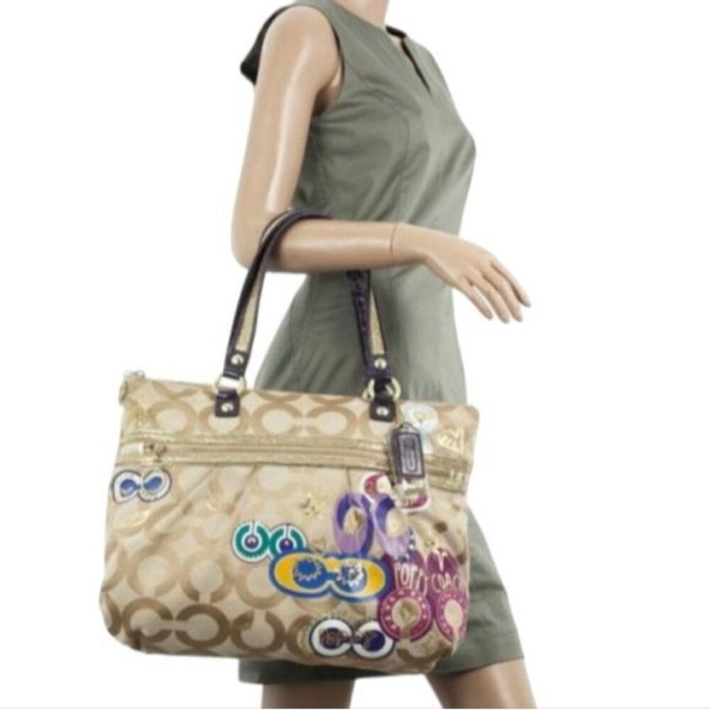 Coach BAG Poppy Graffiti Applique Glam Handbag Purse TOTE Jacquard WOMENS WOMANS - Picture 16 of 16